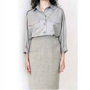 NWOT Ewanika shirt wool blend loose fit oversized belted Toronto designer Canada